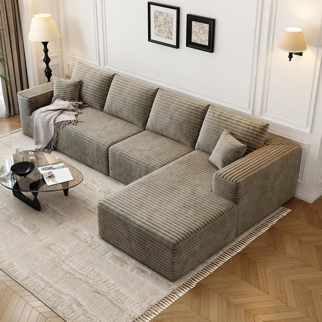 107.5 Cloud Modular Sectional Sofa Couch with L-Shape Chaise,Modern Minimalist Upholstered Couches for Living Room Bedroom,Deep Seat Corner Couch，No Assembly Required (Black,Left Facing Chaise)