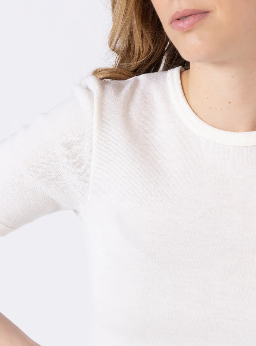 Tee-shirt  thermique femme en laine merinos blanc naturel