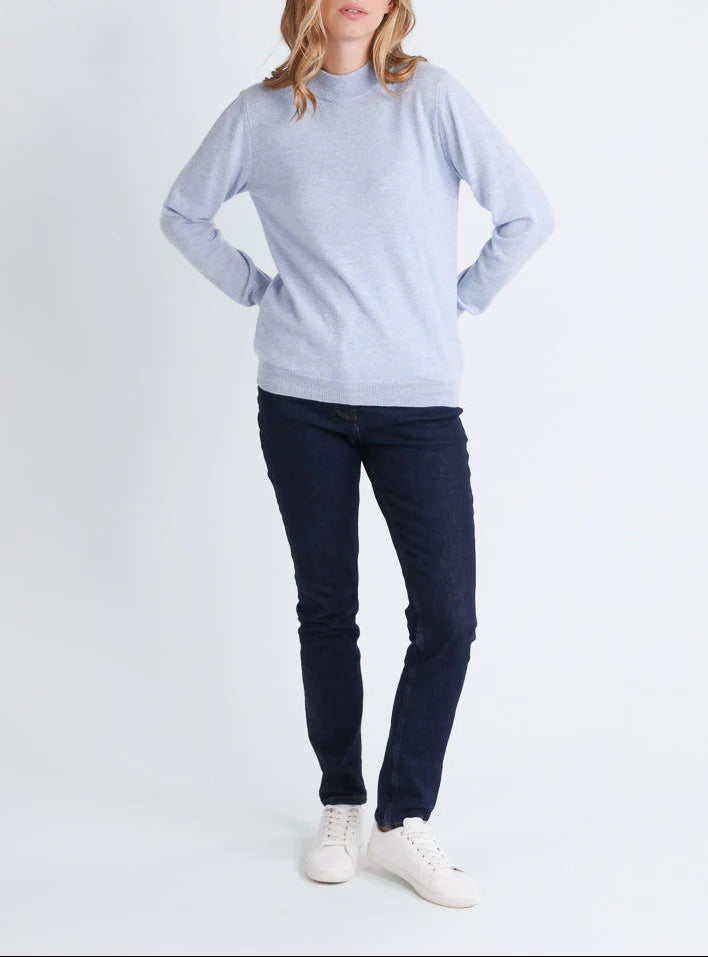Pull col cheminée femme 100% cachemire Bleu Chambray