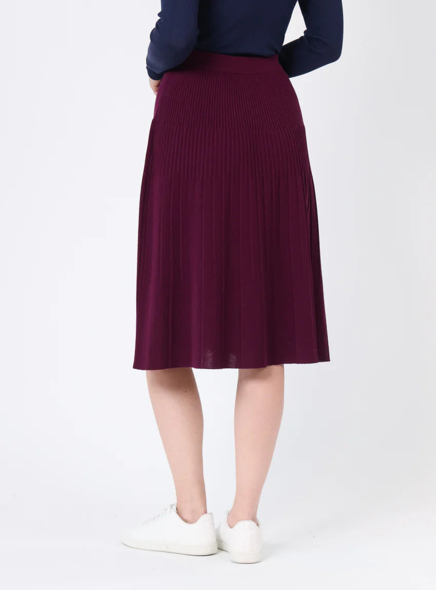 Jupe plissée midi en laine violet nuit