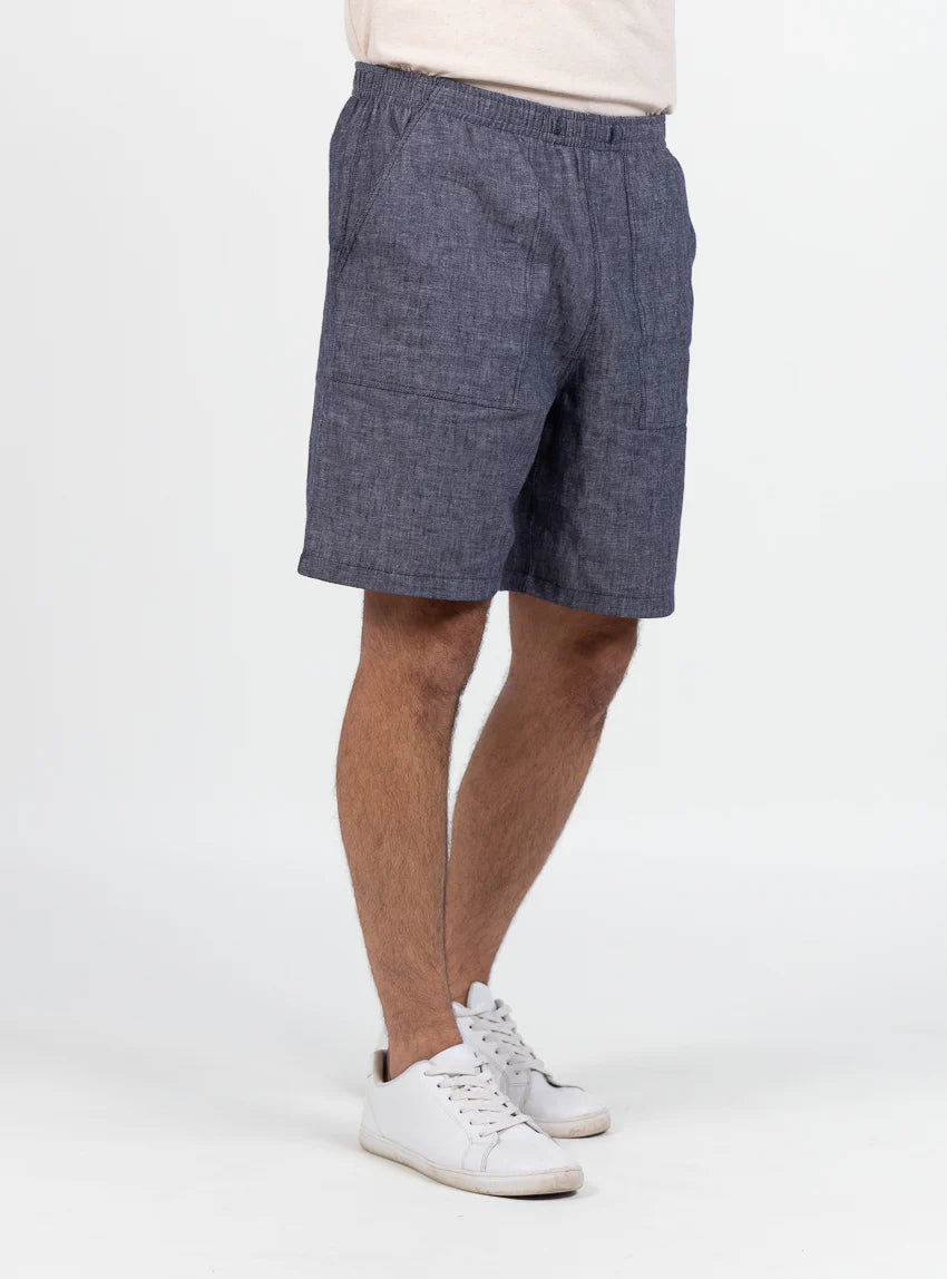Bermuda homme en lin et coton bleu jean