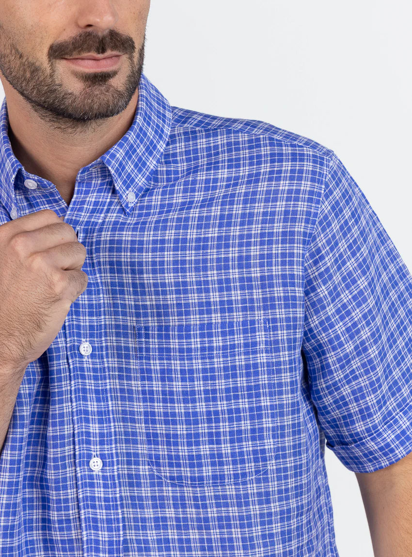 Chemise homme en lin bleu denim