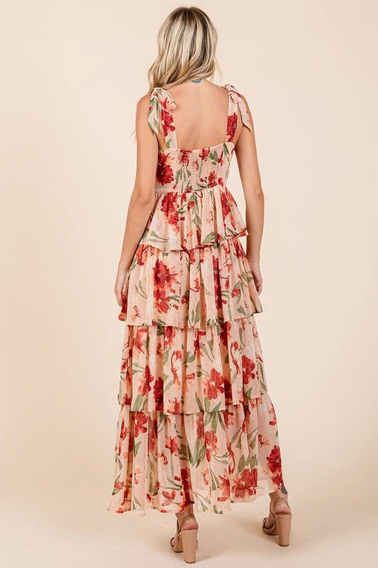 Sophie Paris | Robe longue d'été à col cœur superposée à fleurs