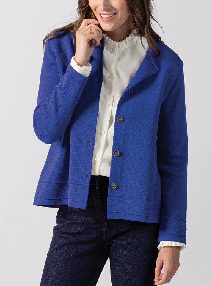 Veste courte femme en laine et maille fantaisie bleu intense