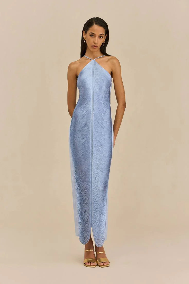 Robe longue élégante pour femme avec col sophistiqué et fente