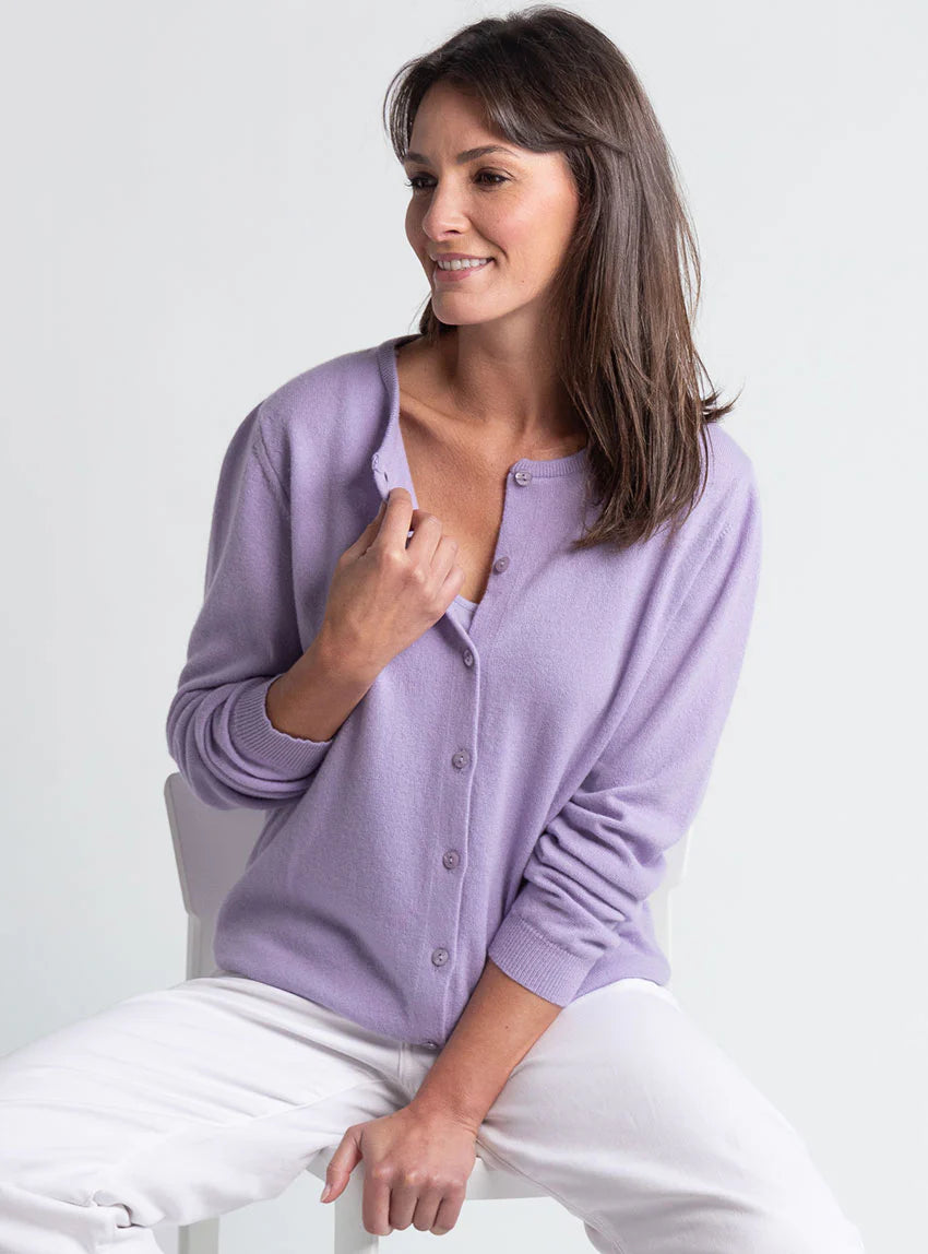 Cardigan femme en cachemire violet délicat
