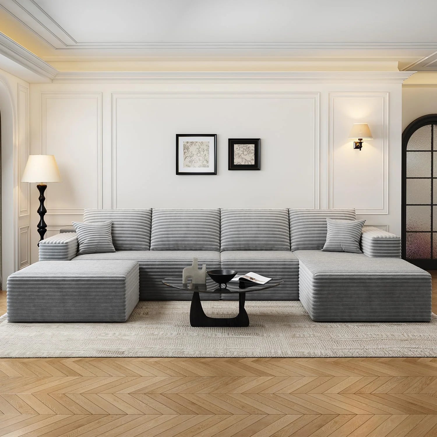 107.5 Cloud Modular Sectional Sofa Couch with L-Shape Chaise,Modern Minimalist Upholstered Couches for Living Room Bedroom,Deep Seat Corner Couch，No Assembly Required (Black,Left Facing Chaise)