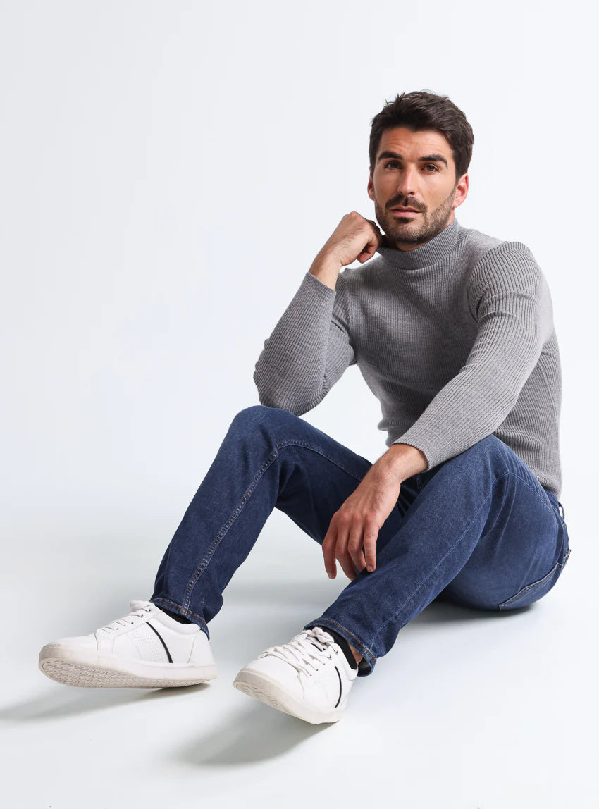 Pull homme 100% laine mérinos gris léger