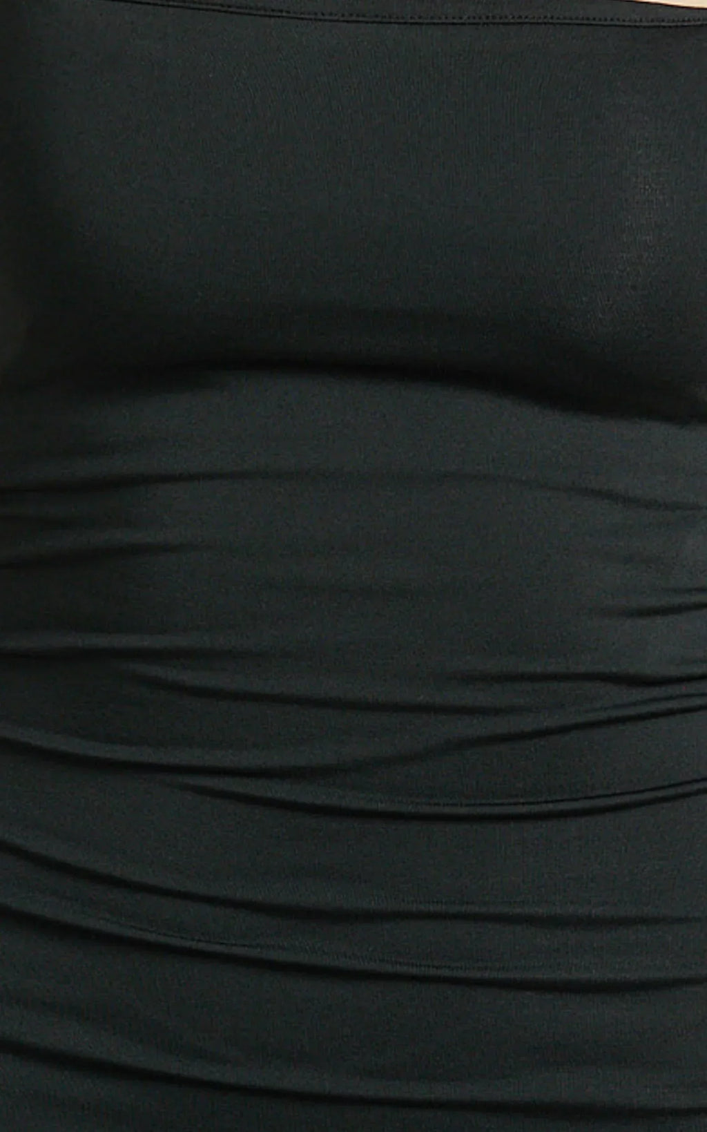 Edna Maxi Dress - Straight Neck A Line Maxi Dress in Black