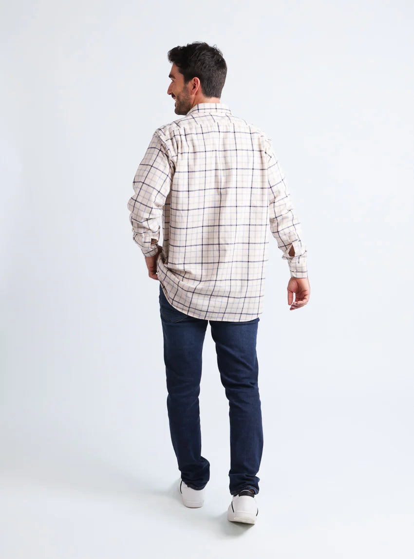 Chemise homme à motifs coton et laine carreaux bleu nuit