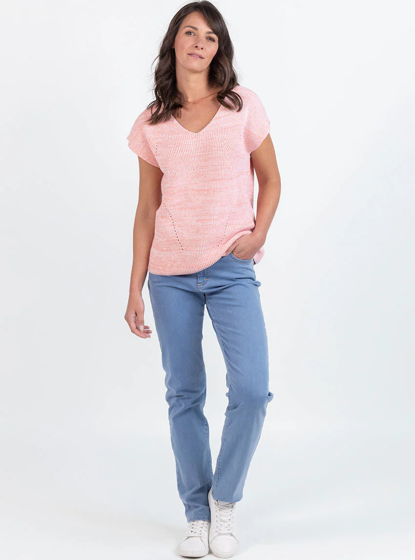 Pull femme sans manches maille perlée orange melon