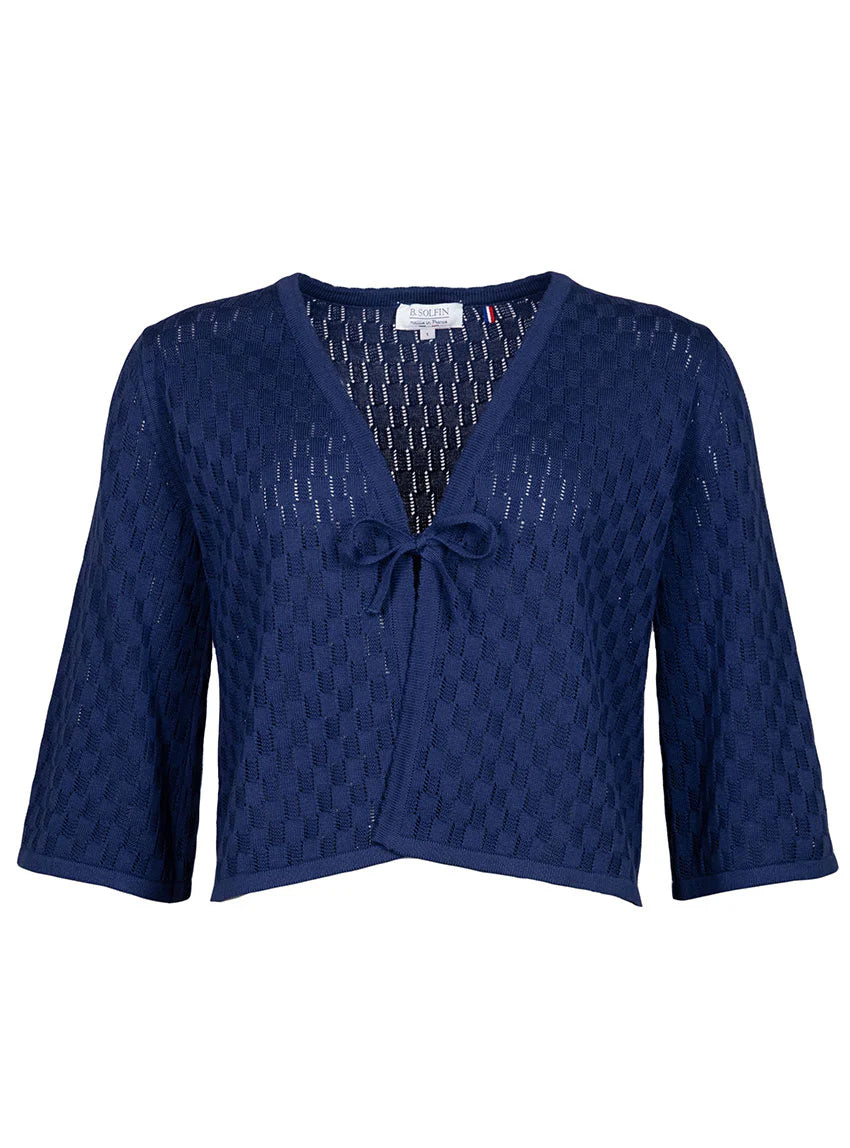 Gilet femme ajouré en coton bleu marine
