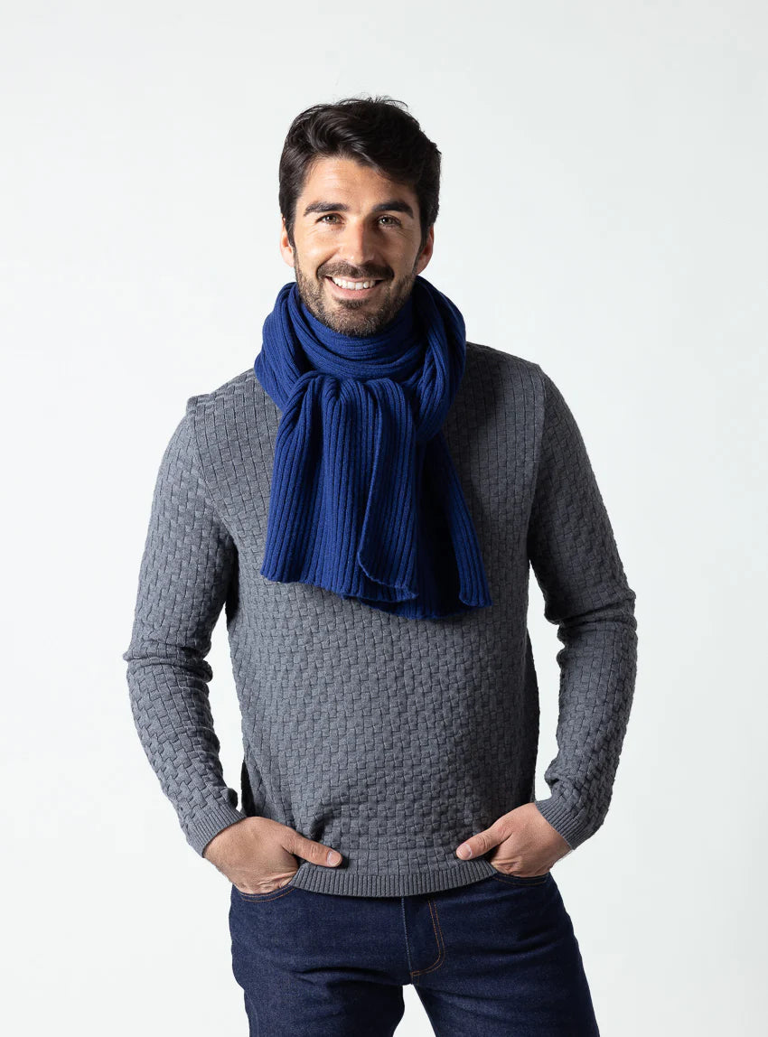 Écharpe homme cachemire et laine bleu