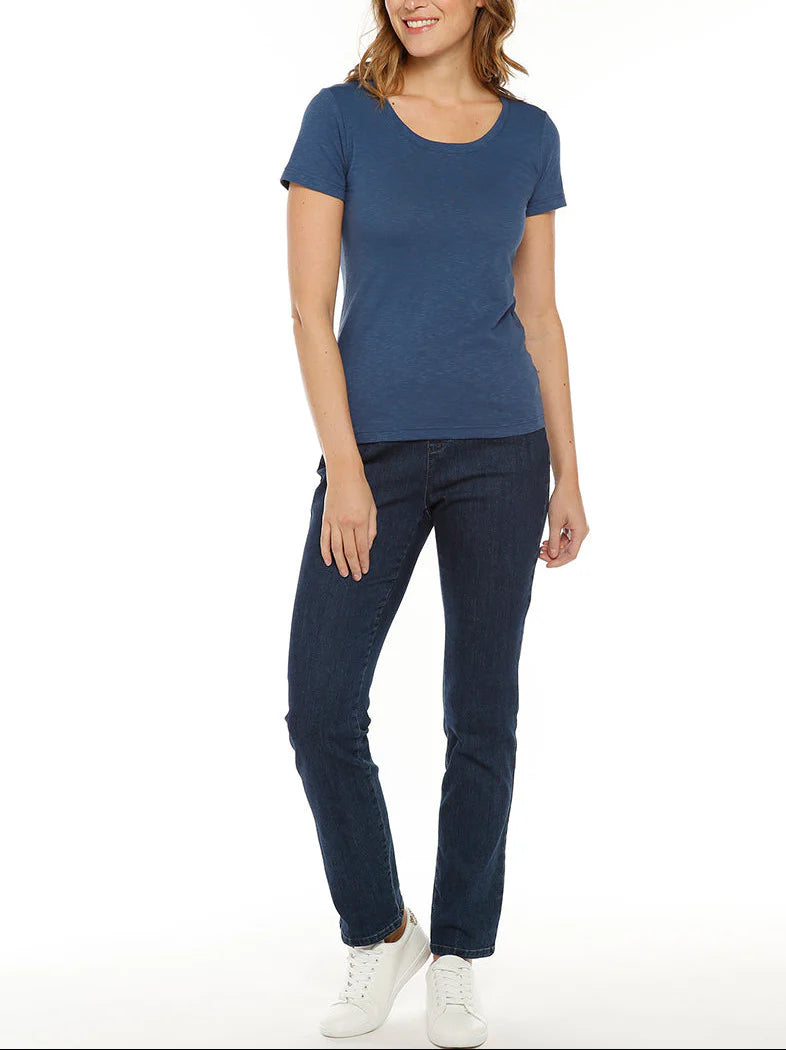 Tee-shirt femme uni bleu orage en coton