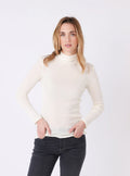 Pull chaussette col roulé laine et soie blanc