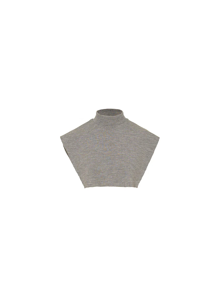 Col plastron mixte laine mérinos gris léger