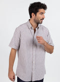 Chemise estivale homme coton rayé marron