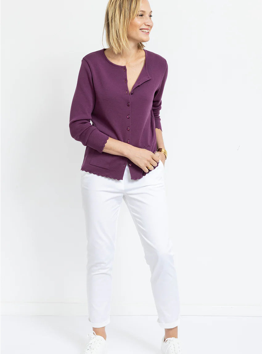 Cardigan femme en laine mérinos Violet Prune