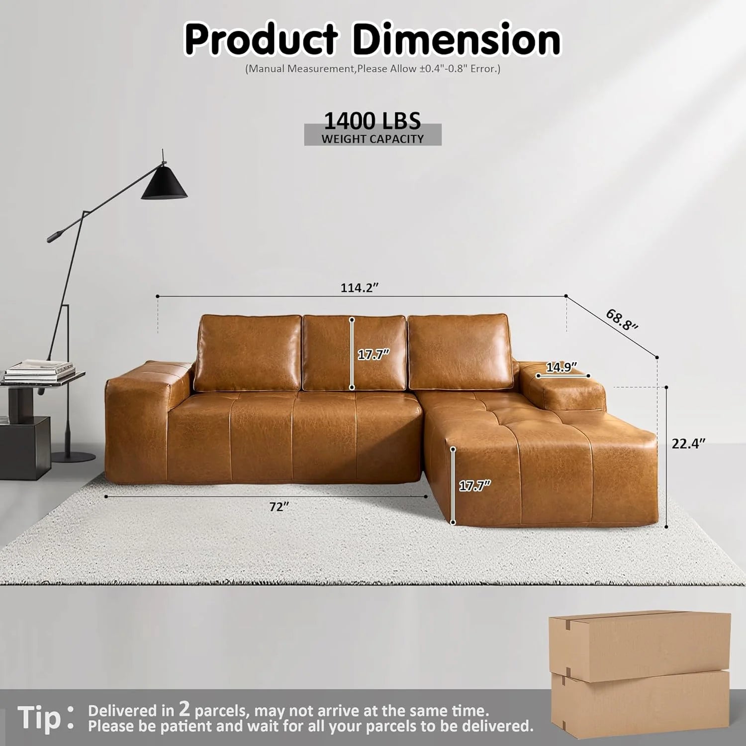 ovios 104 Cloud Sectional Couch with L-Shape Chaise,Modern Modular Sofa with Deep Seat, Upholstered Couches for Living Room Bedroom,No Assembly Required, Grey (Plush Corduroy Fabric)