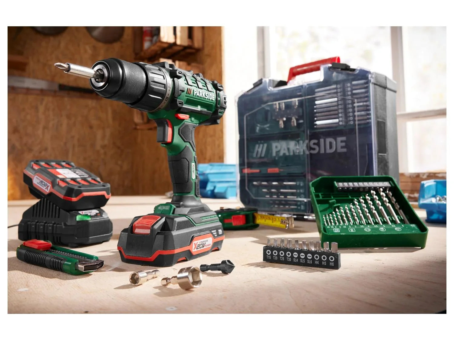 PARKSIDE Perceuse-visseuse sans fil et accessoires PABS 20-Li G8, 20 V