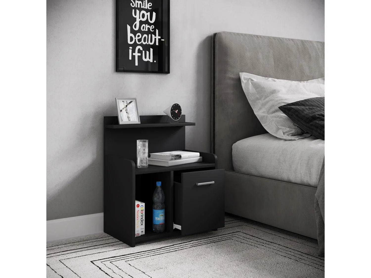 VCM Table de chevet avec tagres ouvertes Nilasa, 47 x 60 x 29 cm