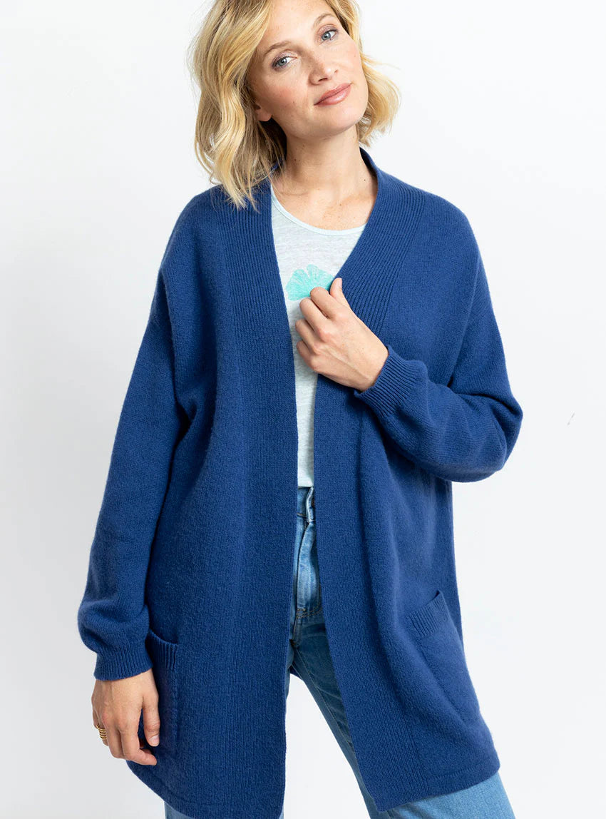 Veste femme en laine mérinos bleu