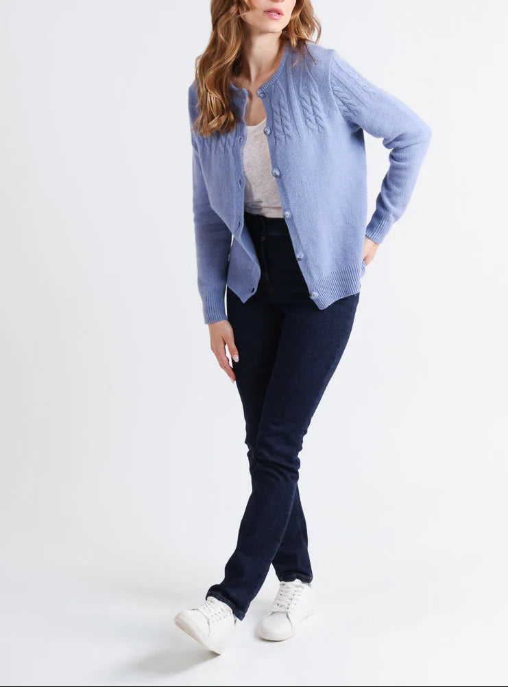 Cardigan femme laine mérinos bleu