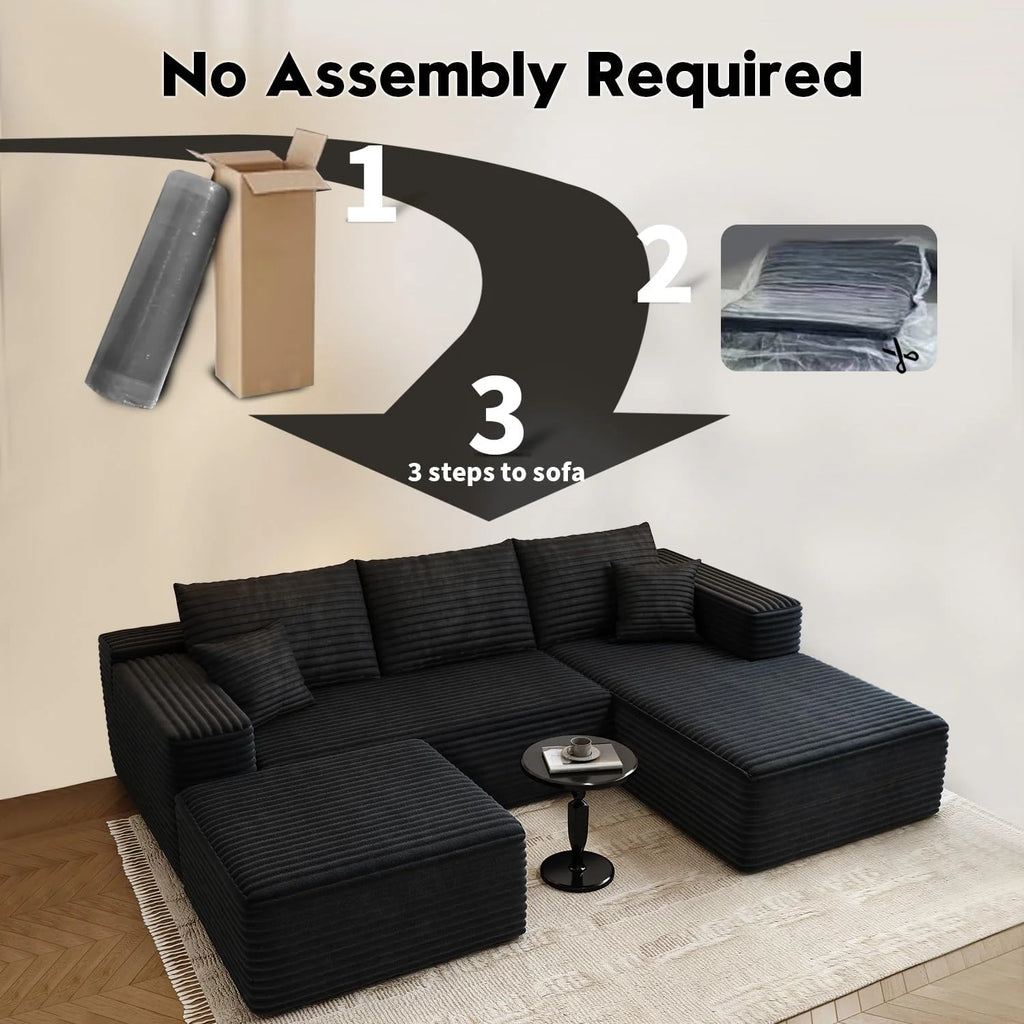 107.5 Cloud Modular Sectional Sofa Couch with L-Shape Chaise,Modern Minimalist Upholstered Couches for Living Room Bedroom,Deep Seat Corner Couch，No Assembly Required (Black,Left Facing Chaise)