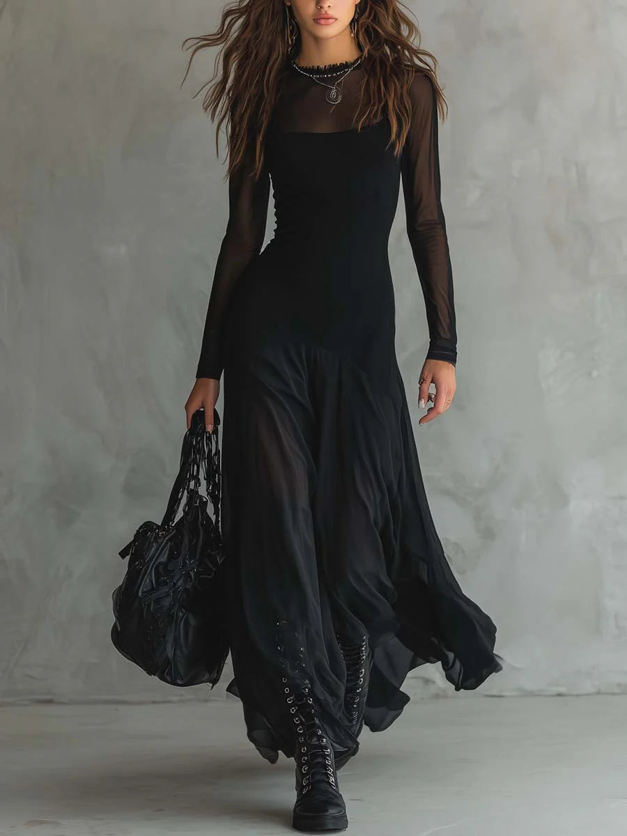 Neroa | Robe Maxi Loose-fit en Tulle Noir
