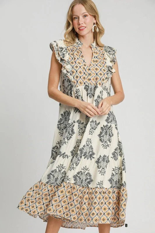 Robe longue à imprimé floral avec manches volantées pour femme