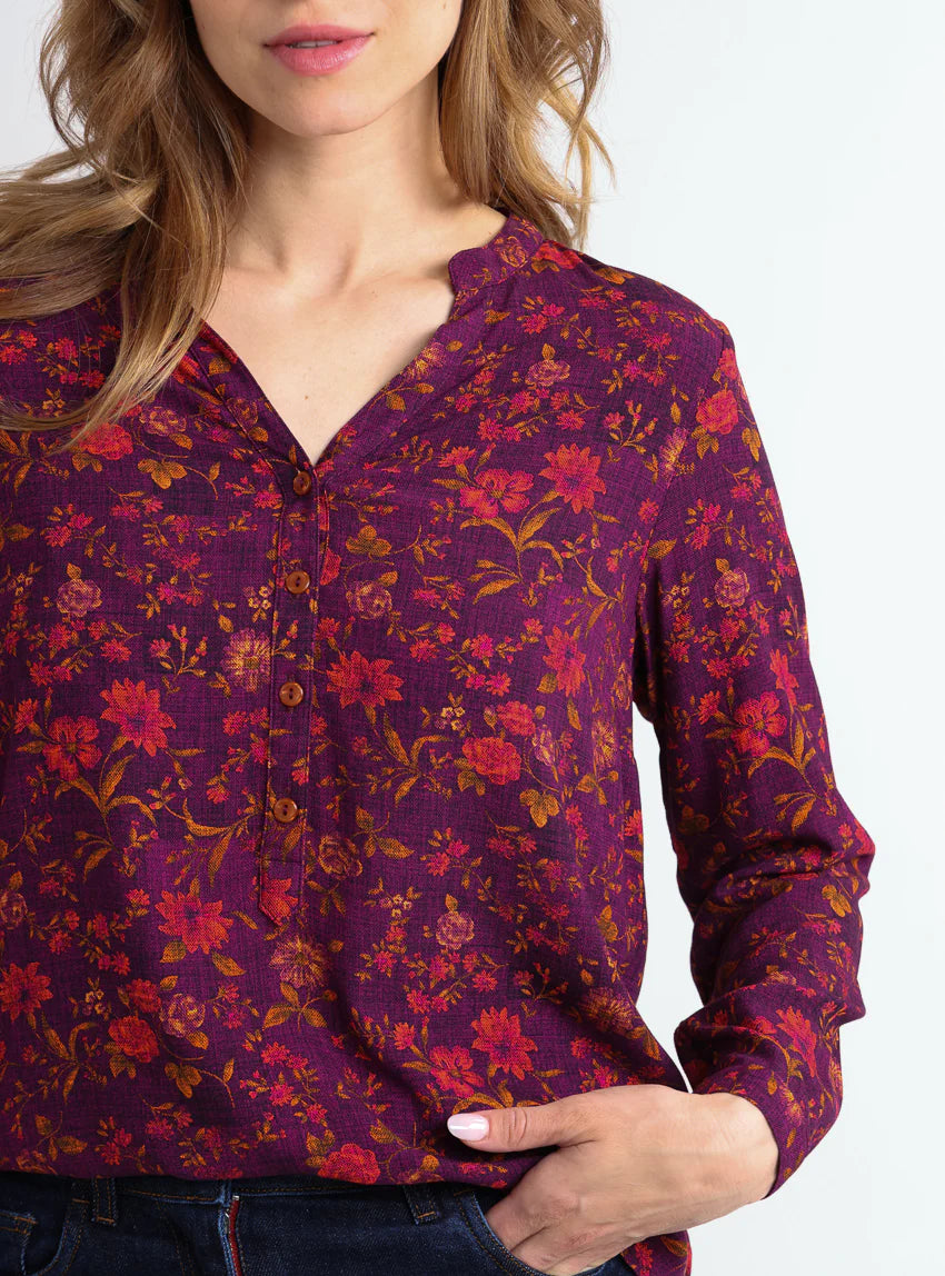 Blouse femme en viscose chaude floral violine