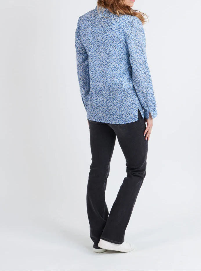Chemisier femme manches longues en laine bleu