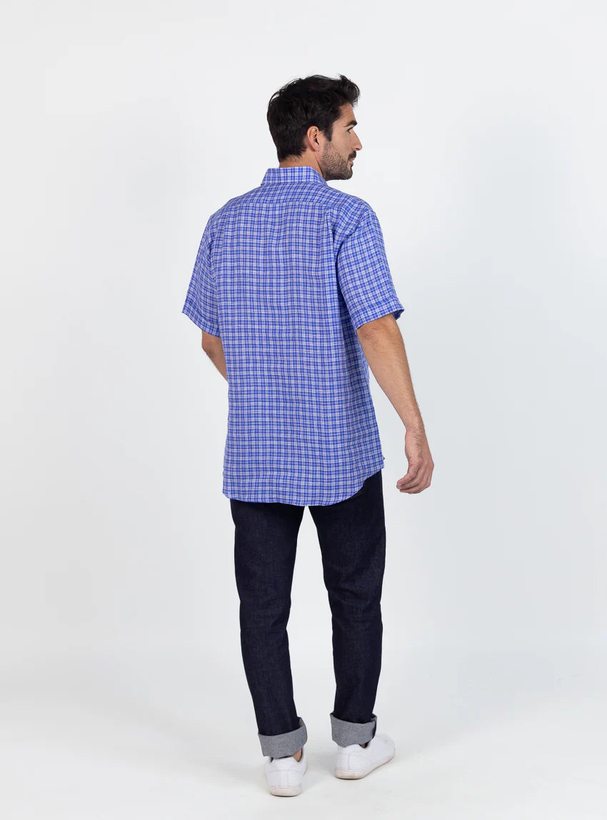 Chemise homme en lin bleu denim