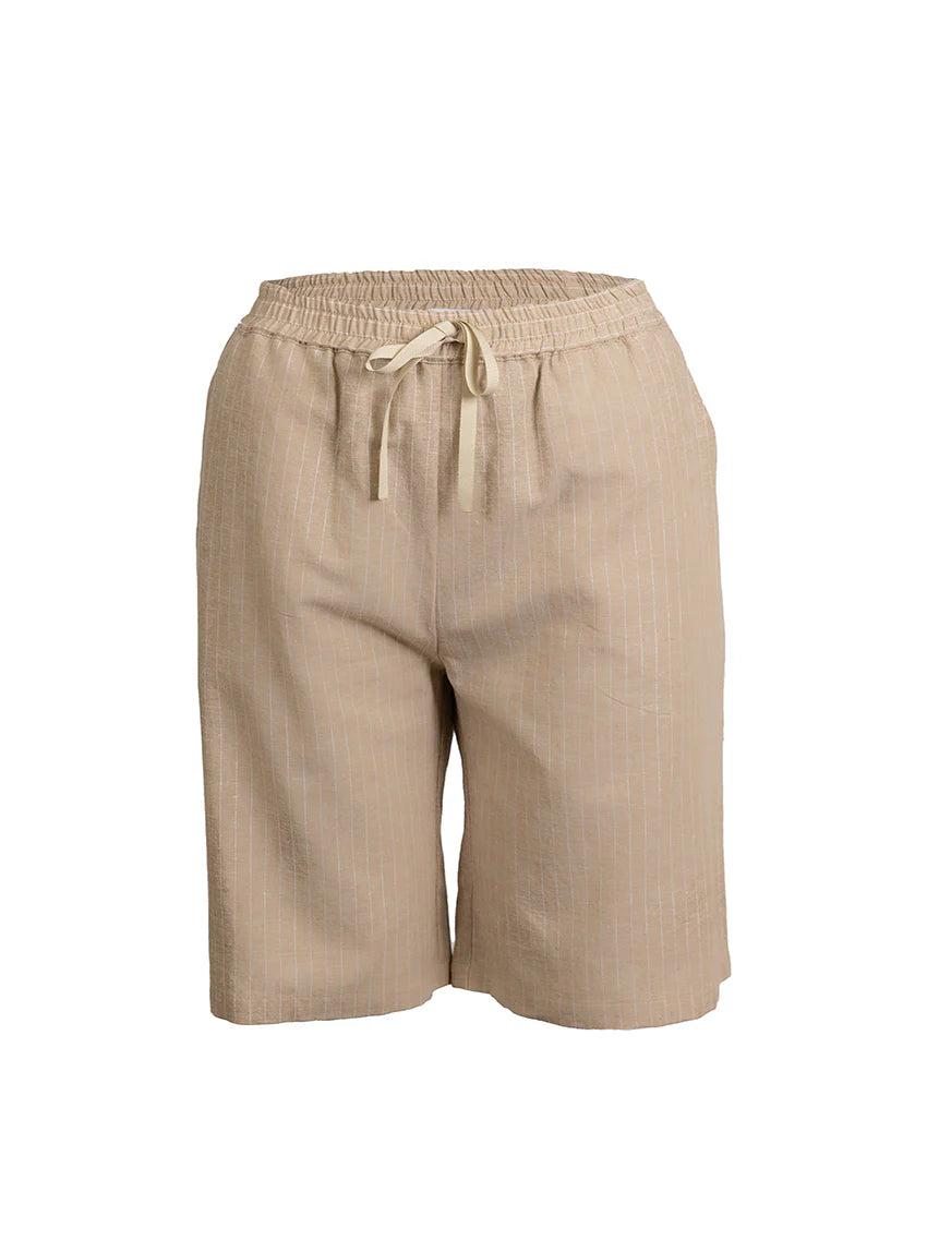 Bermuda femme en coton et lin beige