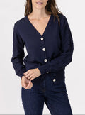 Gilet femme col V en laine merinos bleu marine