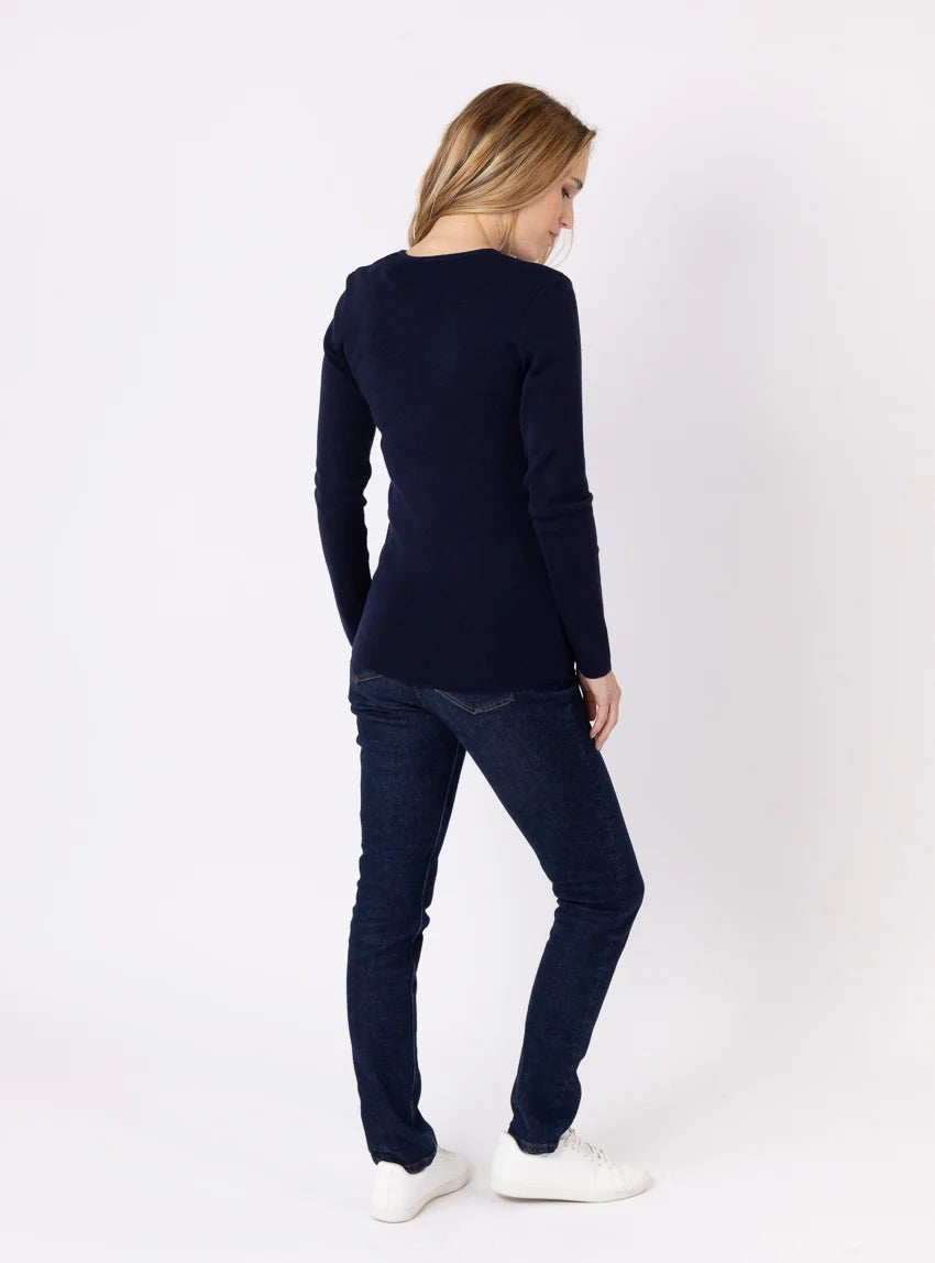 Tee-shirt thermique manches longues femme en laine merinos bleu marine