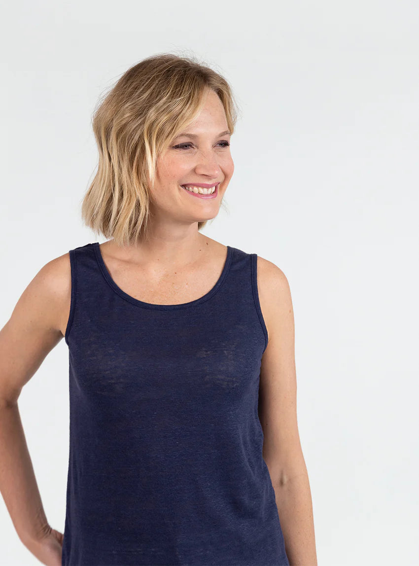 Débardeur femme en lin Bleu Marine
