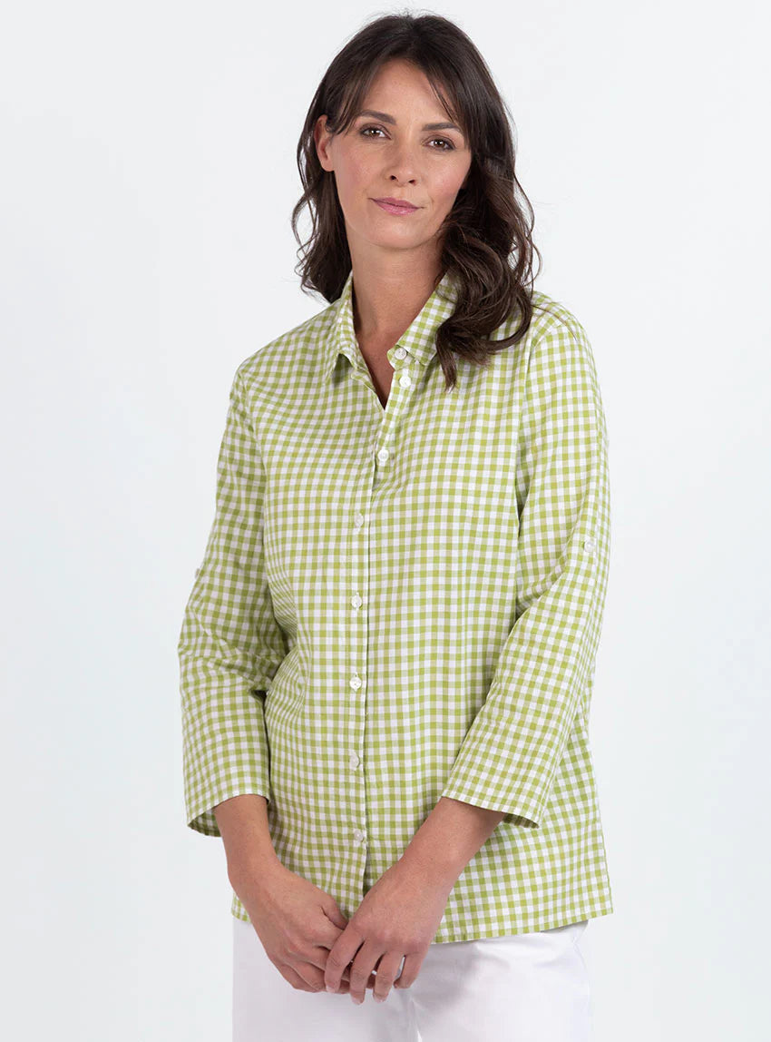 Chemise femme en coton vichy vert anis
