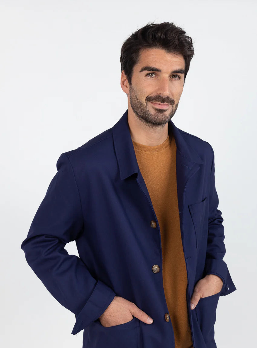 Veste homme droite en coton bleu marine