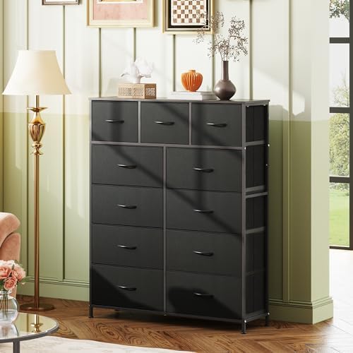 Storage Organizer Unit with 11 Fabric Bins, Storage Drawers Organizer with Steel Frame, Tall Storage Tower Organizaton