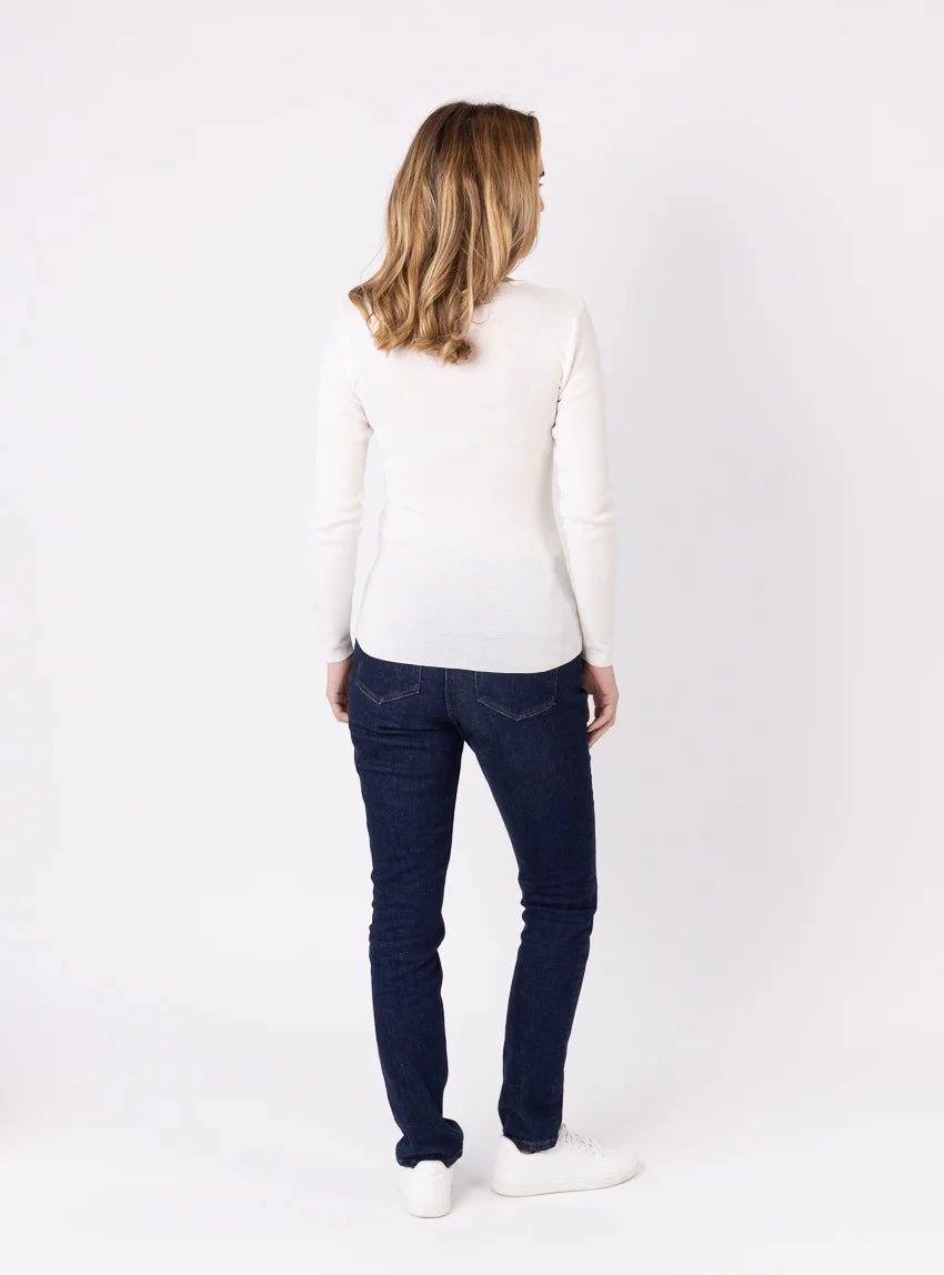 Tee-shirt thermique manches longues femme en laine merinos blanc naturel