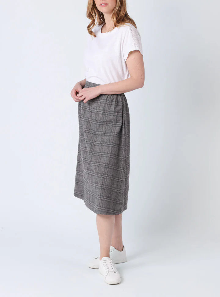 Jupe midi femme à carreaux gris