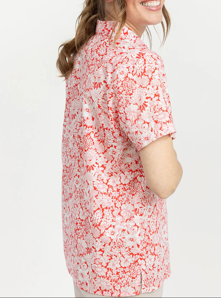 Chemisier femme en coton liberty rouge cerise