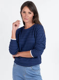 Pull femme esprit sweat en coton bleu marine