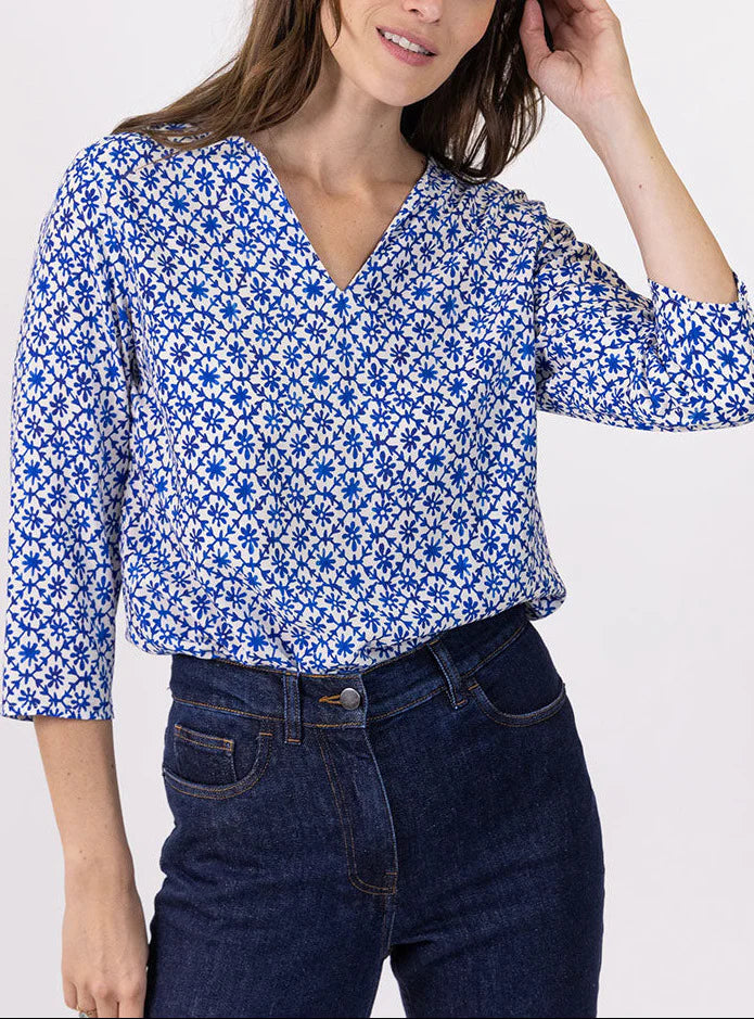 Blouse femme viscose bleu grec
