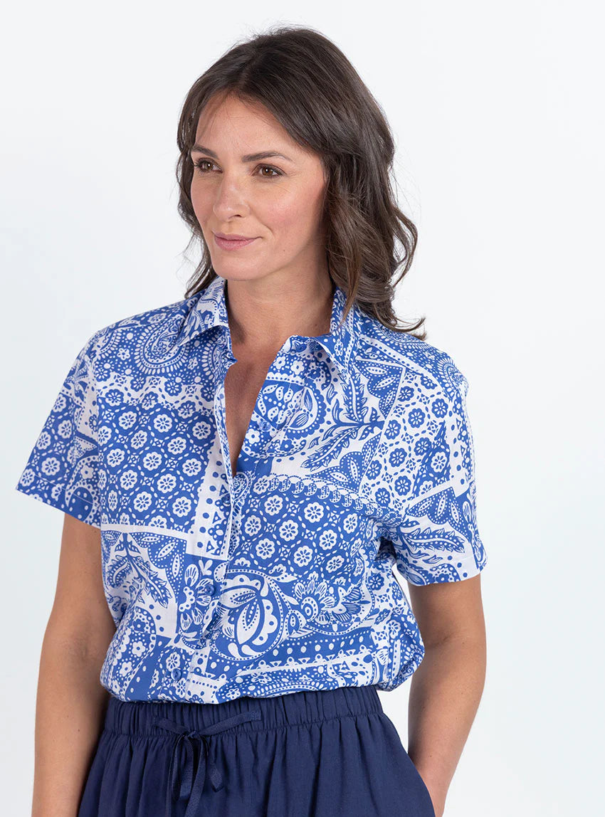 Chemisier en coton rayé bleu atlantique