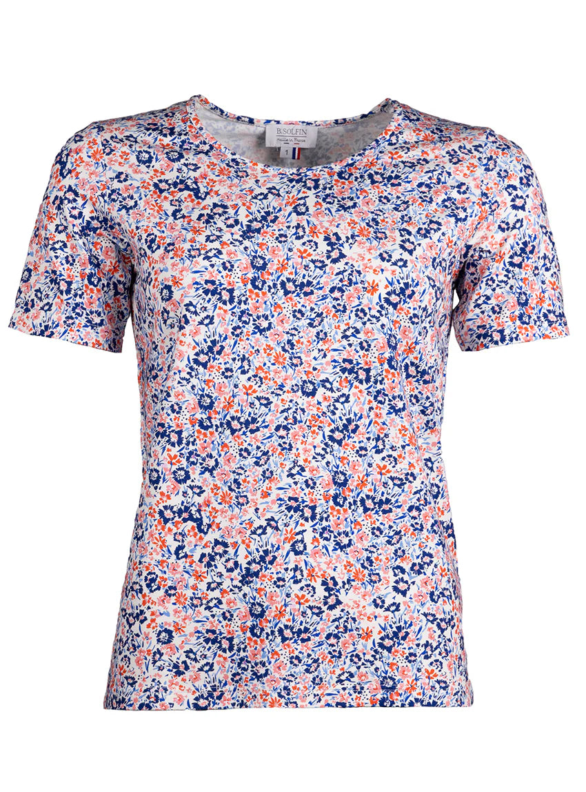 Tee-shirt femme imprimé floral bleu