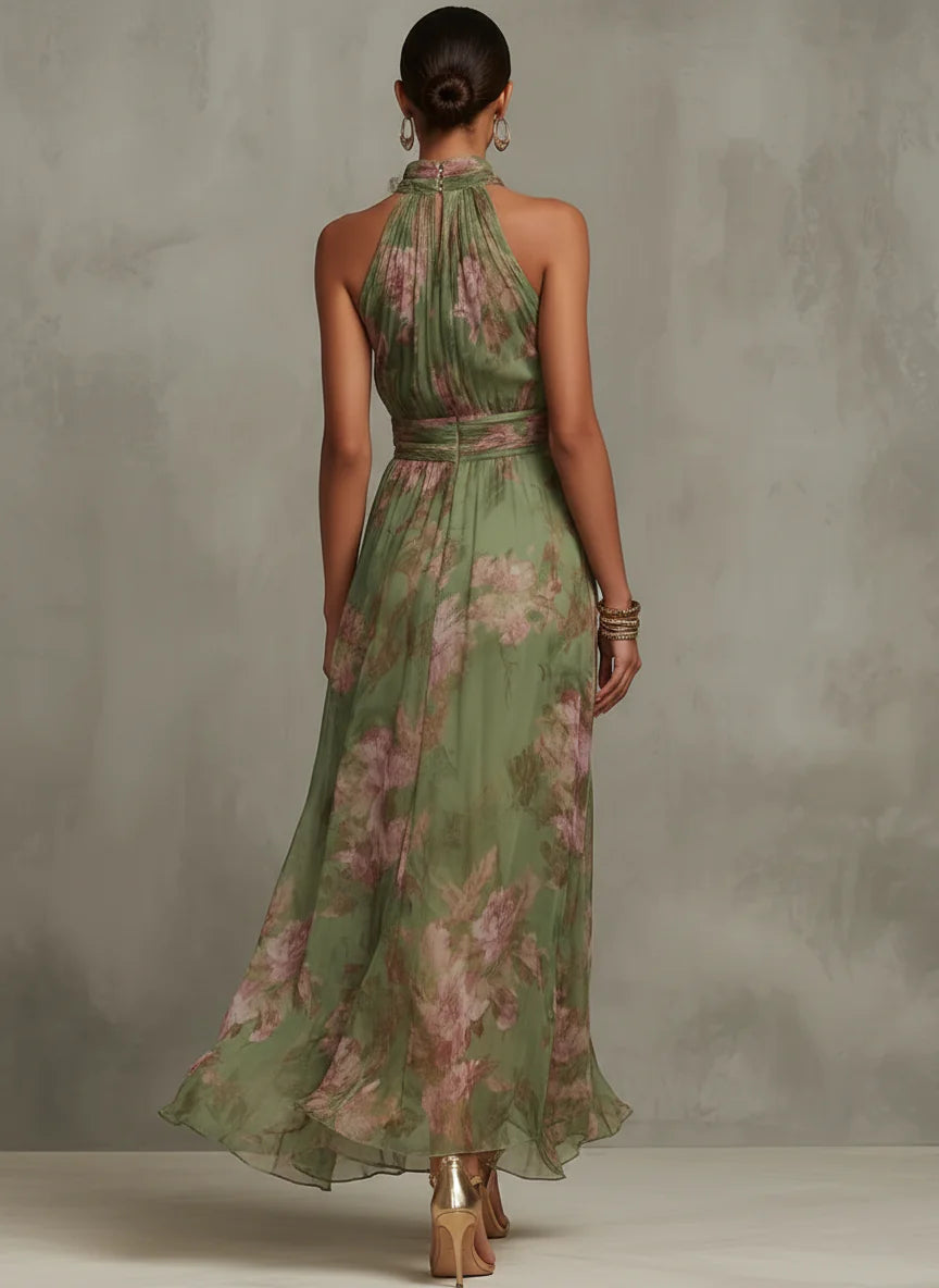 Livia | Robe Maxi Halter Florale Élégante