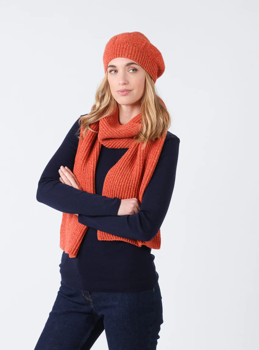 Béret femme en laine lambswool orange mouline