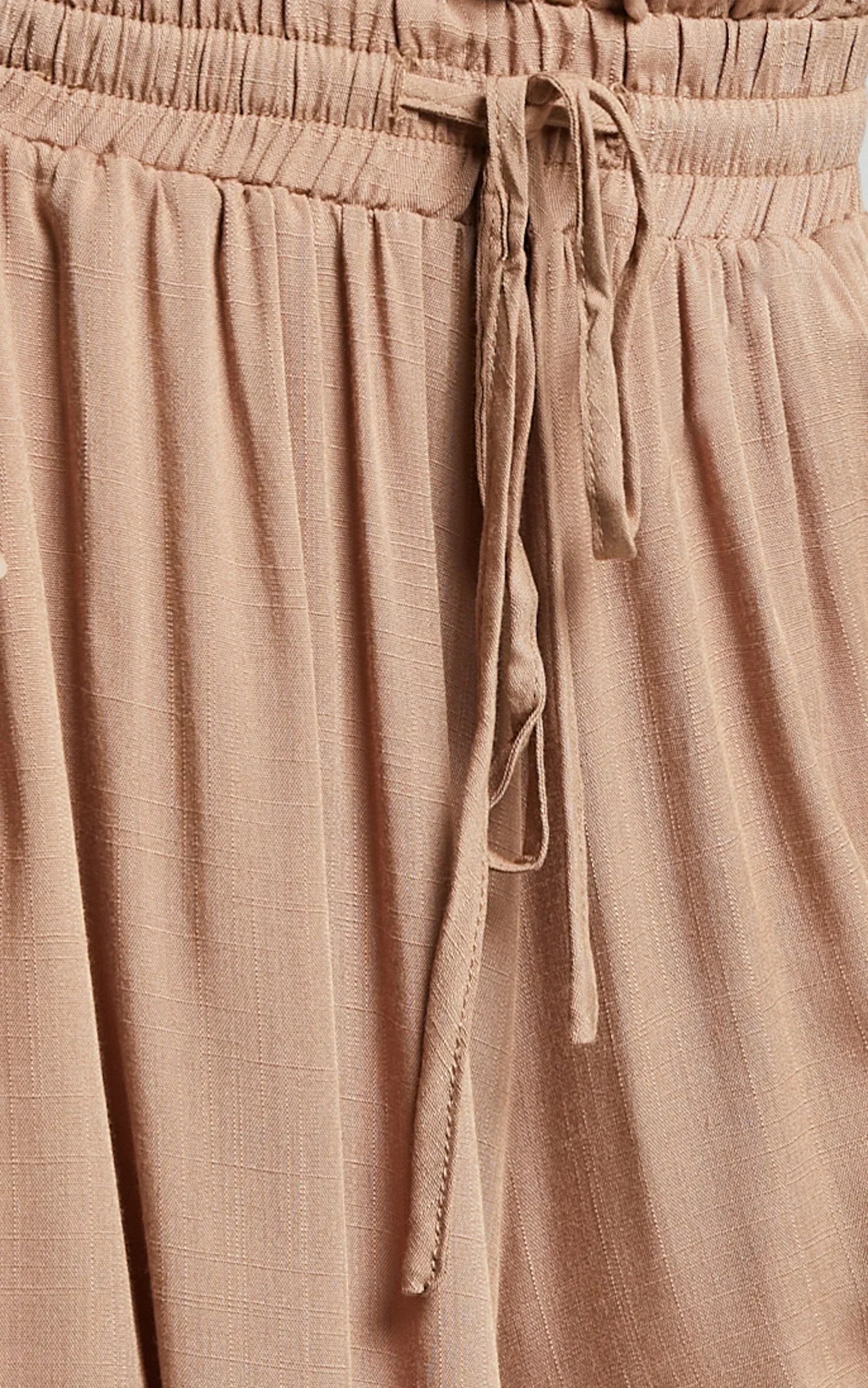 Hany Pants - High Waist Drawstring Wide Leg Pants in Latte